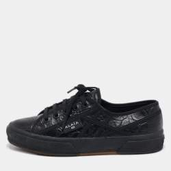 Alaia Black Croc Embossed Leather Superga Sneakers Size 37