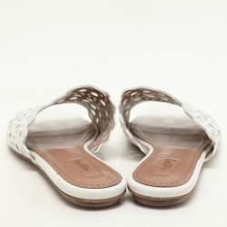 Alaia White Leather Vienne Flat Slide Size 38