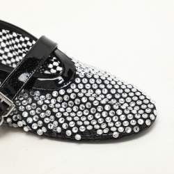 Alaia Silver/Black Crystal Embellished Mesh and Patent Leather Ballet Flats Size 36