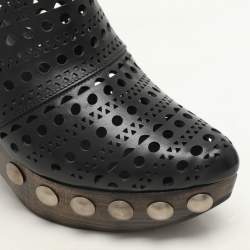 Alaia Black Leather Le Sabot Clogs Wedge Sandals Size 37