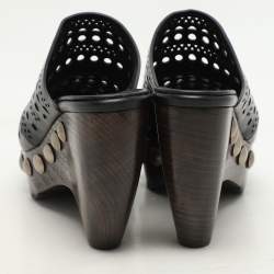 Alaia Black Leather Le Sabot Clogs Wedge Sandals Size 37