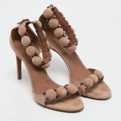 Alaia Beige Suede Bombe Ankle Strap Sandals Size 40