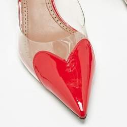 Alaia Red Patent Leather and PVC Le Coeur Slingback Pointed Toe Pumps Size 38
