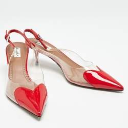 Alaia Red Patent Leather and PVC Le Coeur Slingback Pointed Toe Pumps Size 38