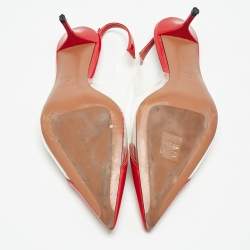 Alaia Red Patent Leather and PVC Le Coeur Slingback Pointed Toe Pumps Size 38