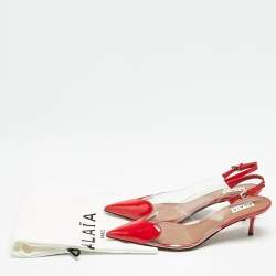 Alaia Red Patent Leather and PVC Le Coeur Slingback Pointed Toe Pumps Size 38