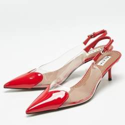 Alaia Red Patent Leather and PVC Le Coeur Slingback Pointed Toe Pumps Size 38