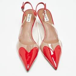 Alaia Red Patent Leather and PVC Le Coeur Slingback Pointed Toe Pumps Size 38