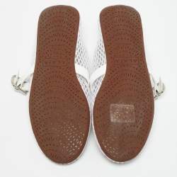 Pre Owned Alaia White Mesh and Patent Leather Buckle Detail Ballet Flats Size 36.5