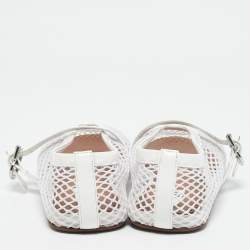 Pre Owned Alaia White Mesh and Patent Leather Buckle Detail Ballet Flats Size 36.5