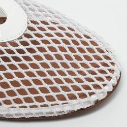 Pre Owned Alaia White Mesh and Patent Leather Buckle Detail Ballet Flats Size 36.5