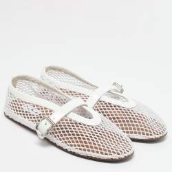 Pre Owned Alaia White Mesh and Patent Leather Buckle Detail Ballet Flats Size 36.5