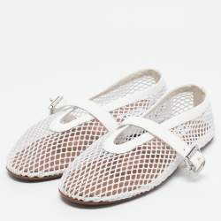 Pre Owned Alaia White Mesh and Patent Leather Buckle Detail Ballet Flats Size 36.5