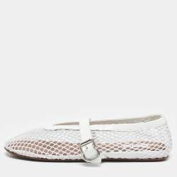 Alaia White Mesh and Patent Leather Buckle Detail Ballet Flats Size 36.5