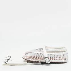 Pre Owned Alaia White Mesh and Patent Leather Buckle Detail Ballet Flats Size 36.5