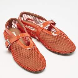 Alaia Red Mesh and Patent Leather Fishnet Ballet Flats Size 38