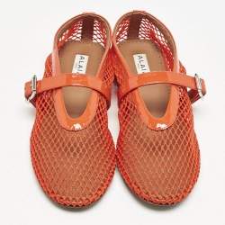 Alaia Red Mesh and Patent Leather Fishnet Ballet Flats Size 38