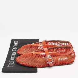 Alaia Red Mesh and Patent Leather Fishnet Ballet Flats Size 38
