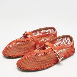 Alaia Red Mesh and Patent Leather Fishnet Ballet Flats Size 38