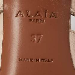Alaia Light Beige Leather Studded Bombe Slide Sandals Size 37