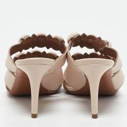 Alaia Light Beige Leather Studded Bombe Slide Sandals Size 37