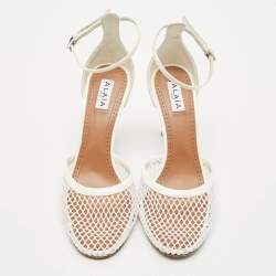 Pre Owned Alaia White Fishnet  and Patent Leather Mary Jane Pumps Size 39