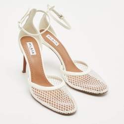 Pre Owned Alaia White Fishnet  and Patent Leather Mary Jane Pumps Size 39