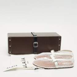 Pre Owned Alaia White Fishnet and Patent Leather Ballet Flats Size 37