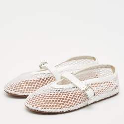 Pre Owned Alaia White Fishnet and Patent Leather Ballet Flats Size 37