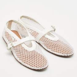 Pre Owned Alaia White Fishnet and Patent Leather Ballet Flats Size 37