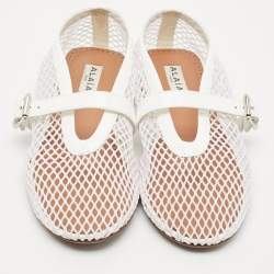 Pre Owned Alaia White Fishnet and Patent Leather Ballet Flats Size 37