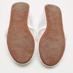 Pre Owned Alaia White Fishnet and Patent Leather Ballet Flats Size 37