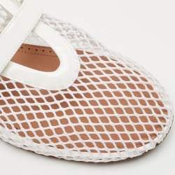 Pre Owned Alaia White Fishnet and Patent Leather Ballet Flats Size 37