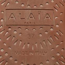 Pre Owned Alaia White Fishnet and Patent Leather Ballet Flats Size 37