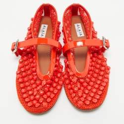 Alaia Orange Fishnet and Patent Leather Ballet Flats Size 37.5