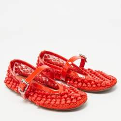 Alaia Orange Fishnet and Patent Leather Ballet Flats Size 37.5