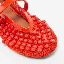 Alaia Orange Fishnet and Patent Leather Ballet Flats Size 37.5