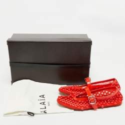 Alaia Orange Fishnet and Patent Leather Ballet Flats Size 37.5
