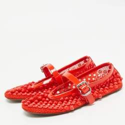 Alaia Orange Fishnet and Patent Leather Ballet Flats Size 37.5
