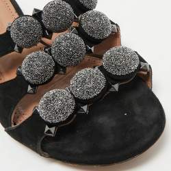 Alaia Black Suede Bombe Flat Slides Size 38 