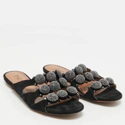 Alaia Black Suede Bombe Flat Slides Size 38 