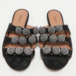 Alaia Black Suede Bombe Flat Slides Size 38 