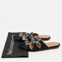 Alaia Black Suede Bombe Flat Slides Size 38 