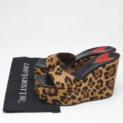 Pre Owned Alaia Brown Calf Hair Wedge Slide Sandals Size 39