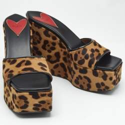 Pre Owned Alaia Brown Calf Hair Wedge Slide Sandals Size 39