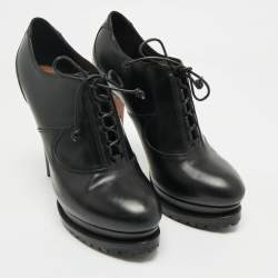 Pre Owned Alaia Black Leather Lace Up Platform Booties Size 40