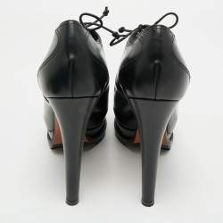 Pre Owned Alaia Black Leather Lace Up Platform Booties Size 40