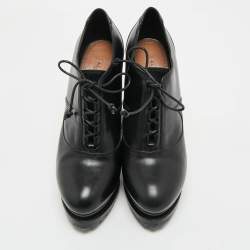 Pre Owned Alaia Black Leather Lace Up Platform Booties Size 40