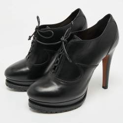 Pre Owned Alaia Black Leather Lace Up Platform Booties Size 40