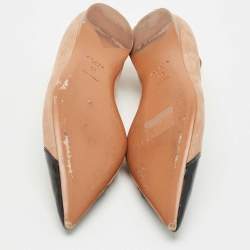 Pre Owned حذاء باليرينا فلات علايا لون بيج/أسود جلد لامع وسويدي مقاس 38